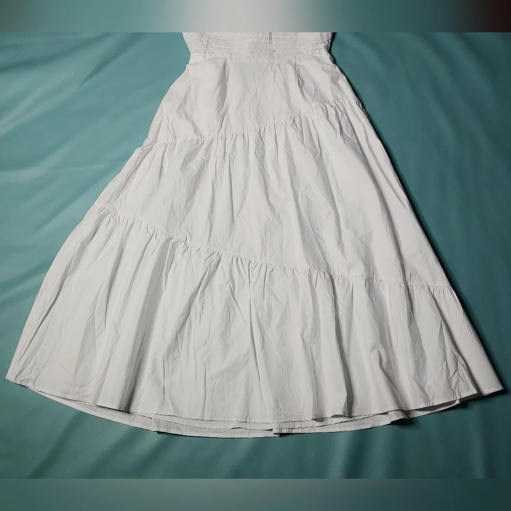 Hello Molly White Off-Shoulder Tie Back Tiered Midi Dress - Picture 3 of 7